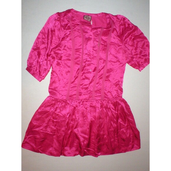 New Juicy Couture Dress $498 Sleeves Womens 4 NWT Bright Pink Polka Dots Silk